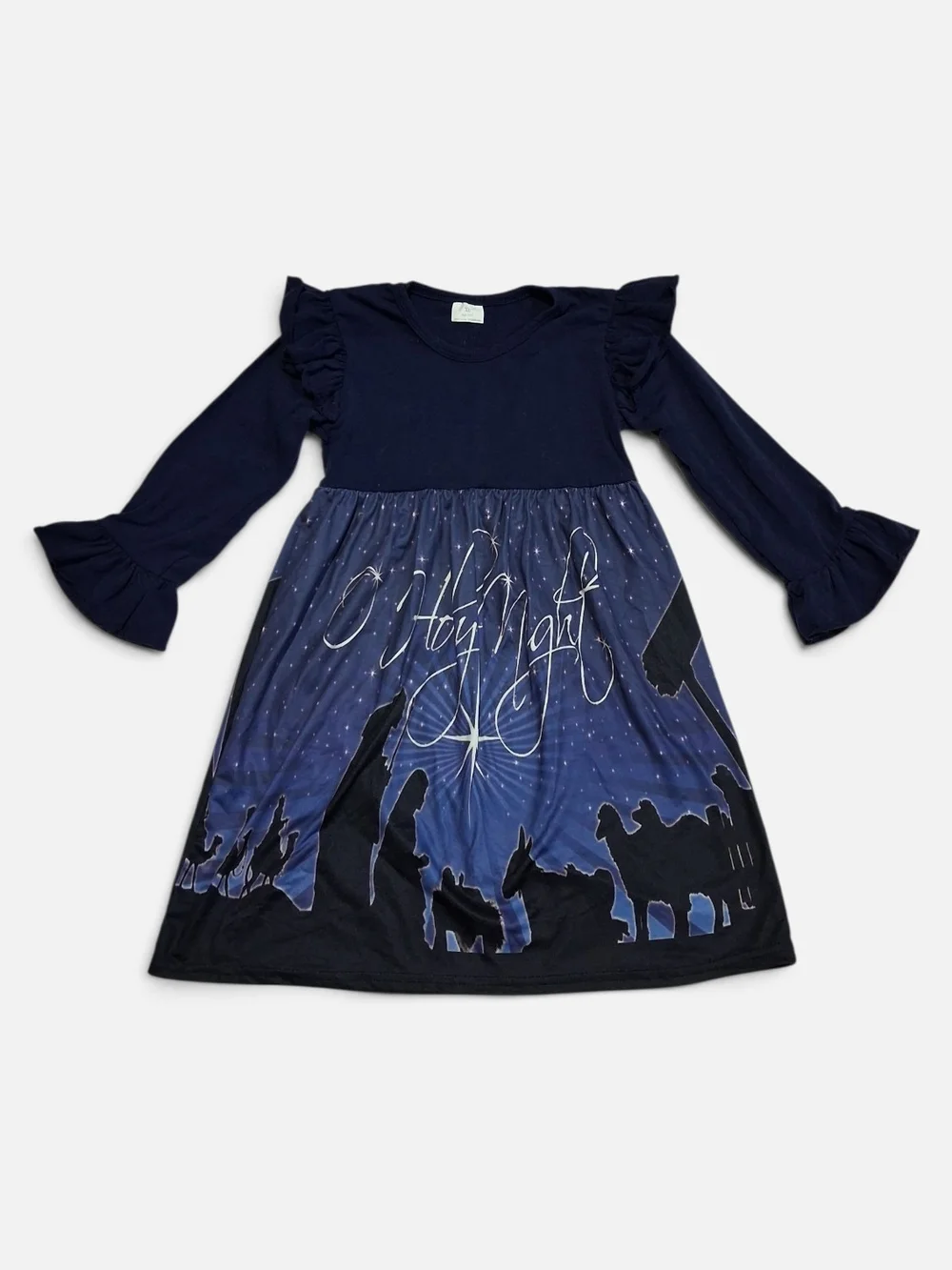 Christmas Nativity 'O Holy Night' Girls Long-Sleeve Dress 5/6T